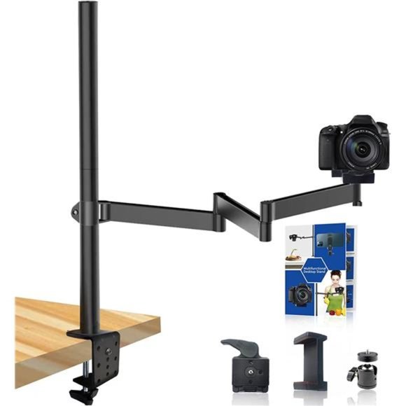 Heavy Desktop Overhead Camera Mount Rig Stand with Flexible Arm